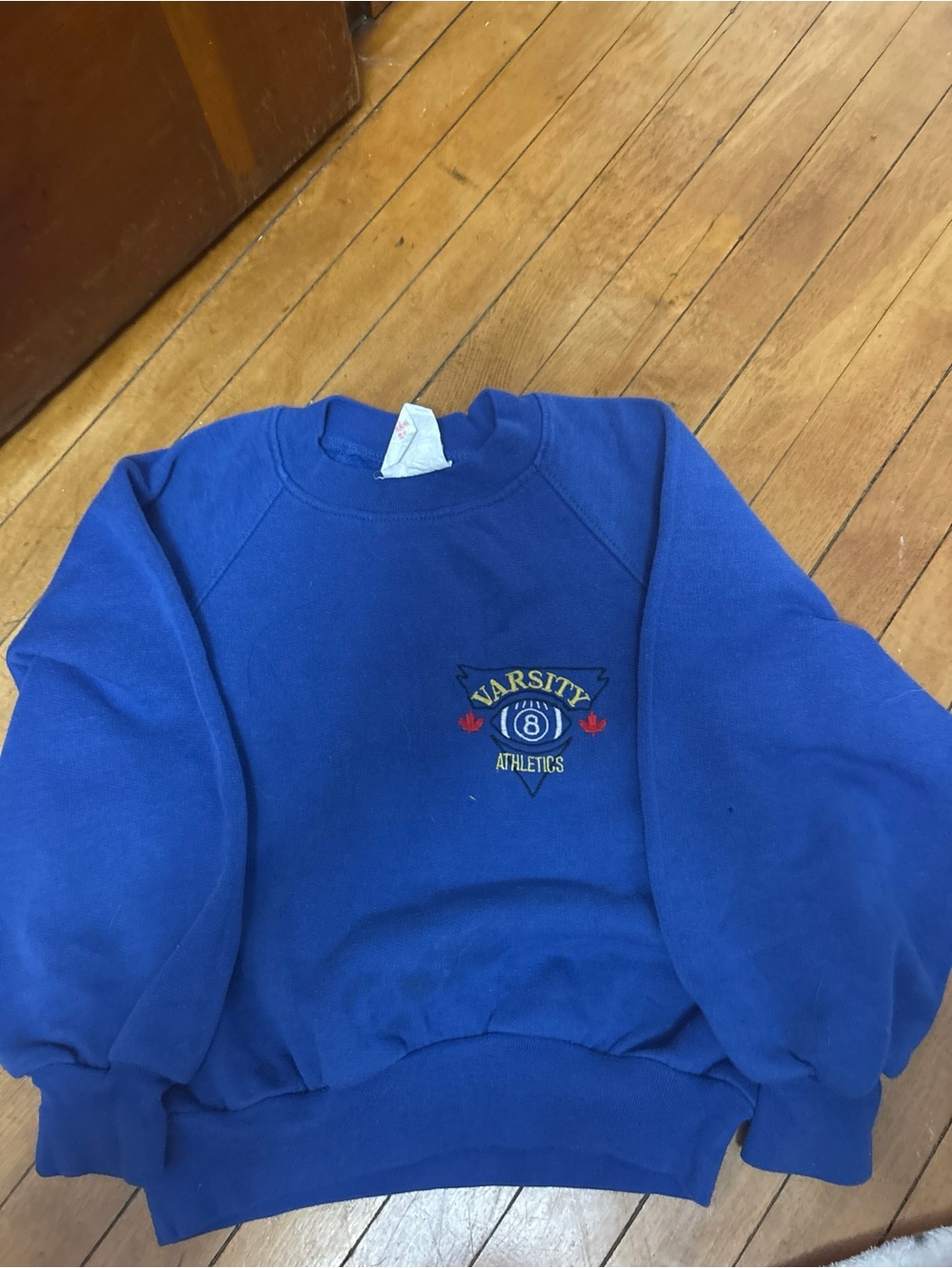 Vintage Sonic Blue Varsity Athletic 8-ball Embroidered Sweater- Size 8